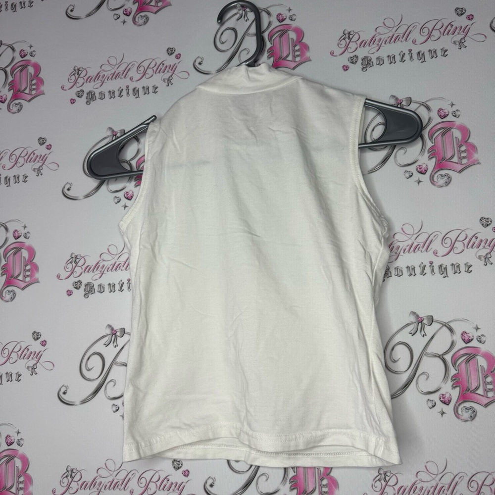 Xoxo hugs & kisses tank top bling holographic silver purple white mock neck y2k - Picture 4 of 6